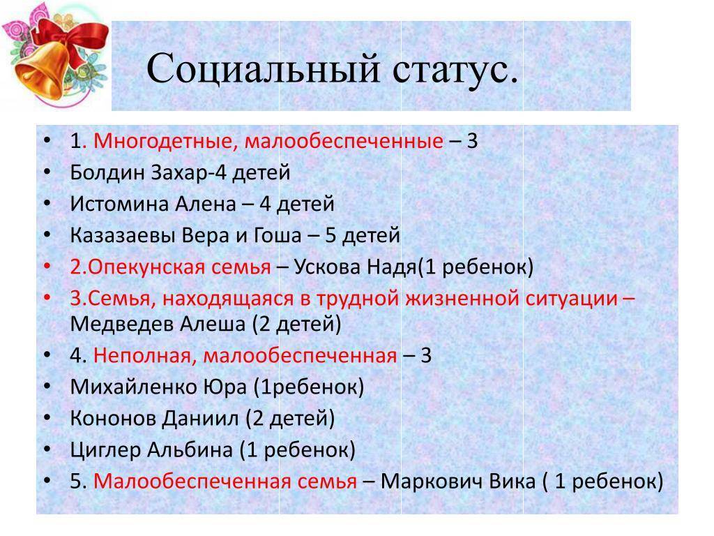 Социальный статус ребенка в анкете что писать — узнай на pravitzakon.ру