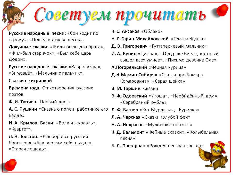 Список произведений и литературы для дошкольников