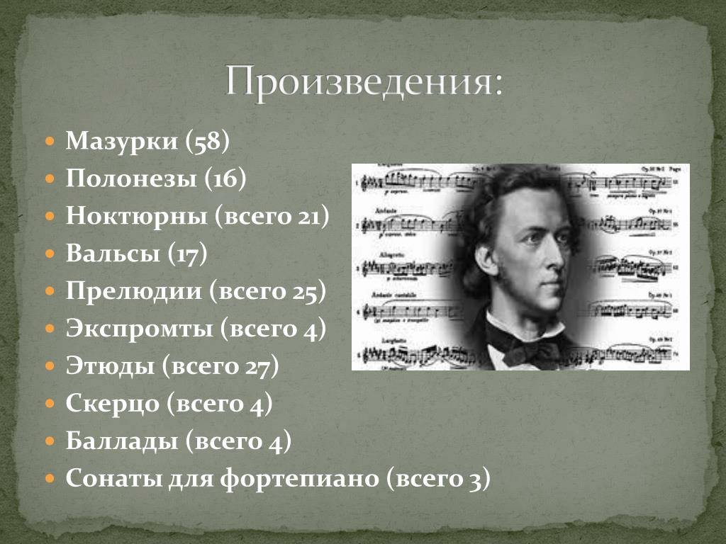 5 знаменитых произведений. Ф Шопен произведения. 5 Произведений Шопена. Произведения Шопена самые известные названия. Три произведения Шопена.