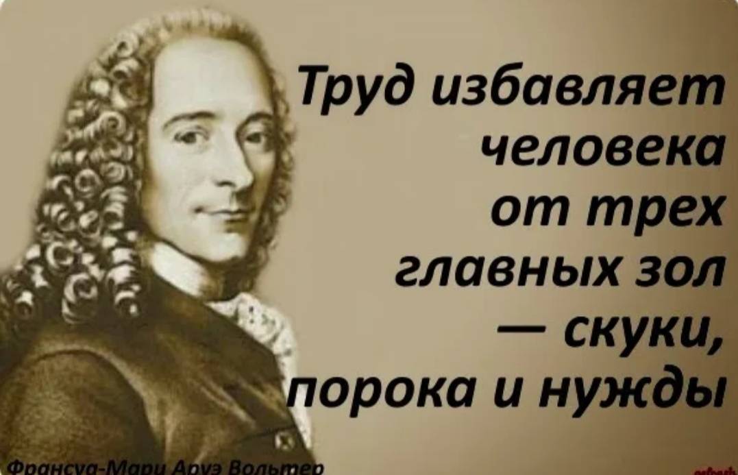 Порая. Труд избавляет человека от трех главных зол скуки порока и нужды. Труд освобождает нас от трёх великих зол скуки порока и нужды. Труд избавляет человека от трех главных зол. Вольтер работа избавляет нас от трех великих зол.