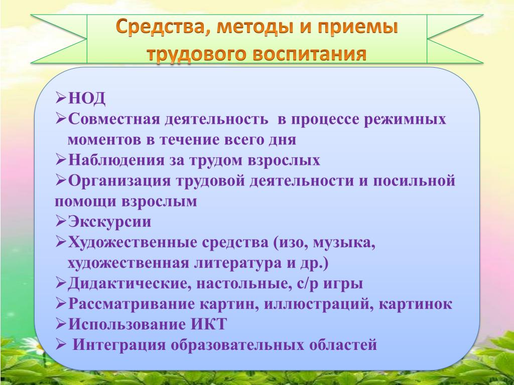 Формы, методы и виды трудового воспитания детей