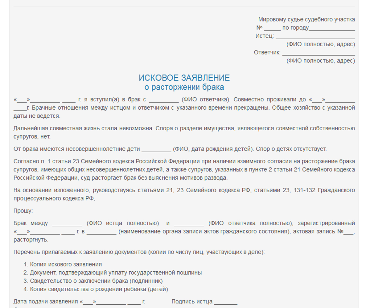 Как подать на развод с детьми: порядок действий, список документов, способы подачи в суд